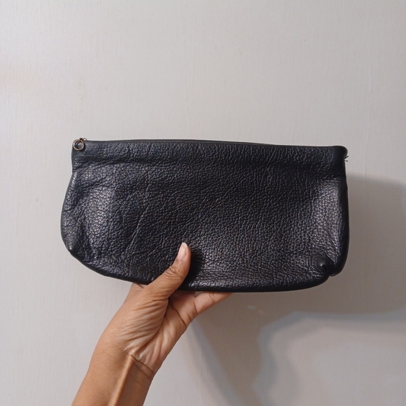 Vtg. Black Pebble Grain Leather Clutch Handbag - Picture 6 of 6